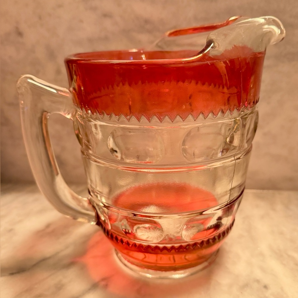 Vintage Tiffin-Franciscan King's Crown thumbprint pitcher with cranberry flash - Picture 2 of 4